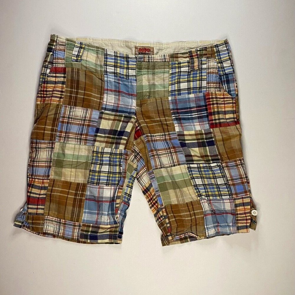 Khaki Men’s Madras Plaid Patchwork Chino Shorts Multicolor Size W 32
